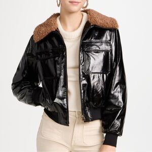 Mother The Pilot Jacket Faux Patent Leather & Sherpa Size Small